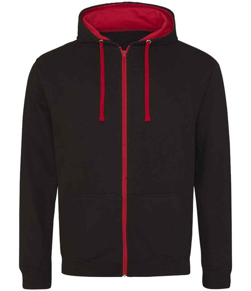 AWDis Varsity Zoodie | JH053 | Jet Black/Fire Red Front